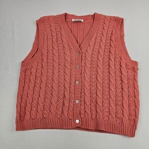 Vintage Two-Twenty Knitwear Vest Cardigan Coral Granny Button Down Large